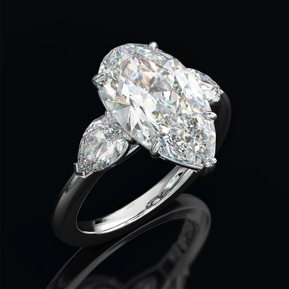 💎 Water Drop High End Custom Silver Wedding/Engagement Ring for Women,VIP425 - Picture 1 of 6